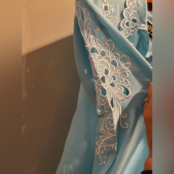 Bob Mackie Light Blue Wearable Art Shirt cut-out medium silk elegant western - Picture 9 of 14